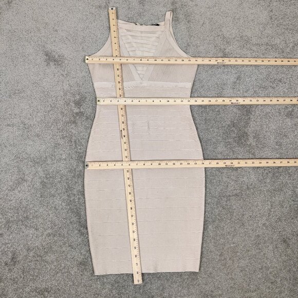 Marciano LA Women's Mini Dress Size L Beige Bandage Bodycon Square Neck Deep V - Picture 6 of 11